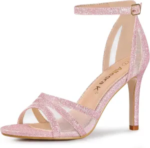 Allegra K Women's Glitter Ankle Strap Stiletto Heels Sandals