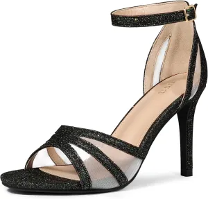 Allegra K Women's Glitter Ankle Strap Stiletto Heels Sandals