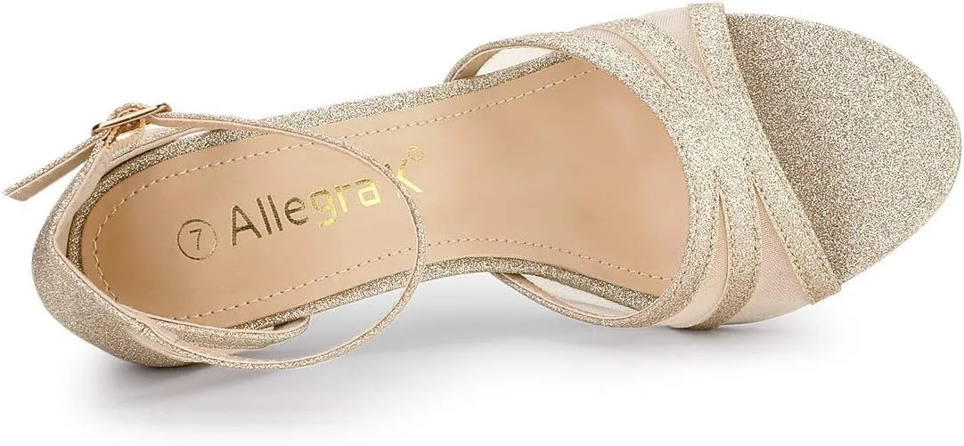 Allegra K Women's Glitter Ankle Strap Stiletto Heels Sandals