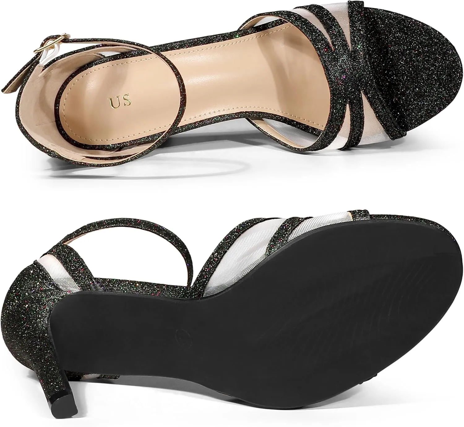 Allegra K Women's Glitter Ankle Strap Stiletto Heels Sandals