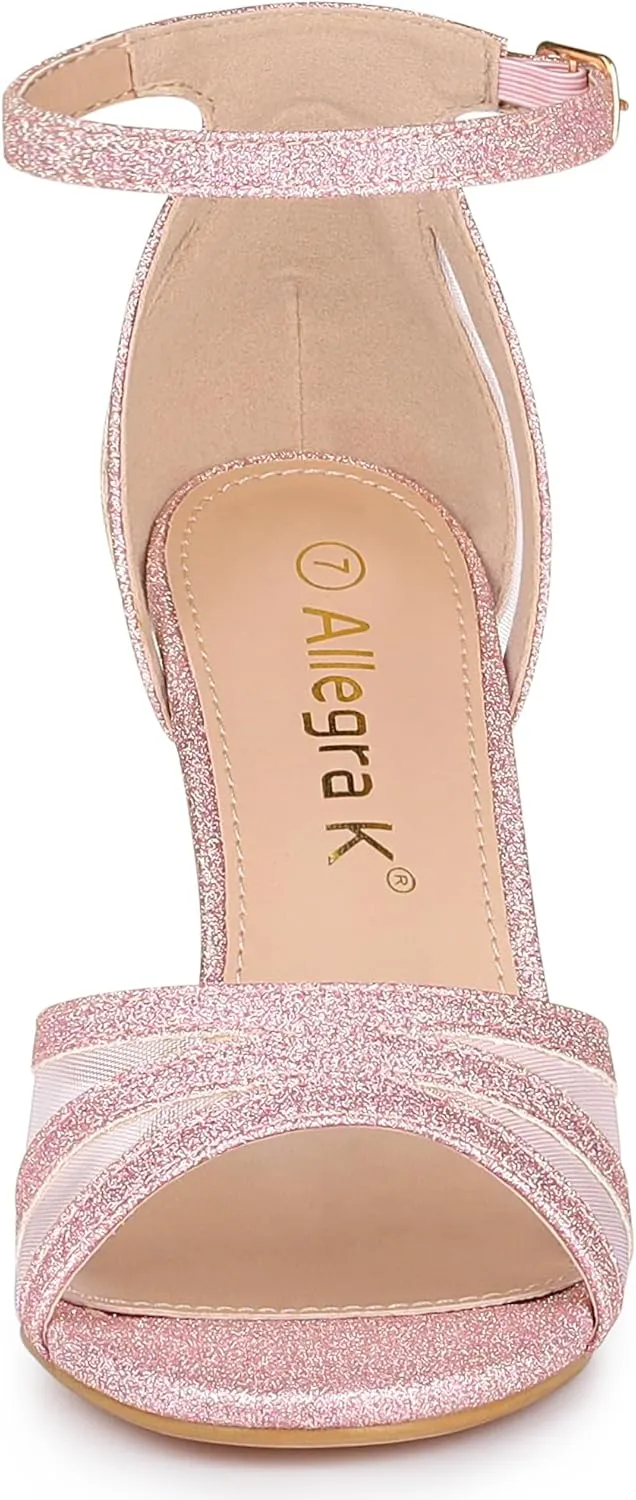Allegra K Women's Glitter Ankle Strap Stiletto Heels Sandals