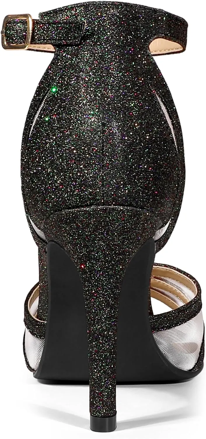 Allegra K Women's Glitter Ankle Strap Stiletto Heels Sandals