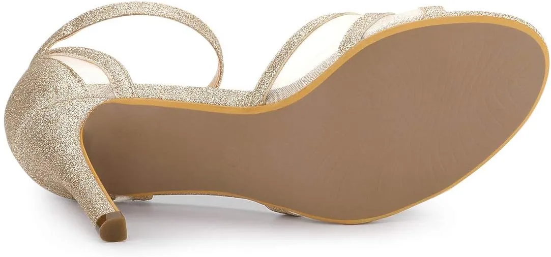 Allegra K Women's Glitter Ankle Strap Stiletto Heels Sandals