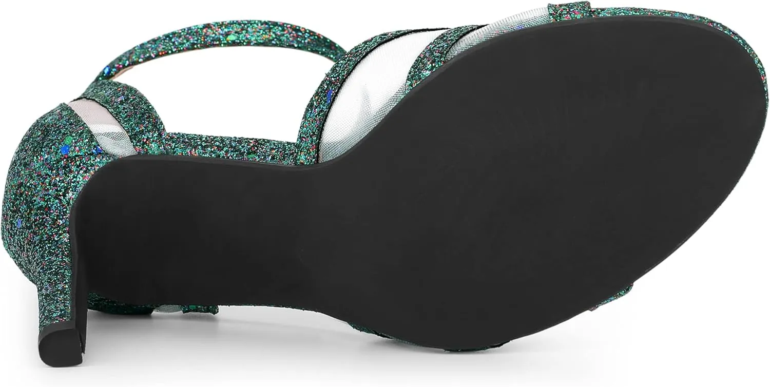 Allegra K Women's Glitter Ankle Strap Stiletto Heels Sandals