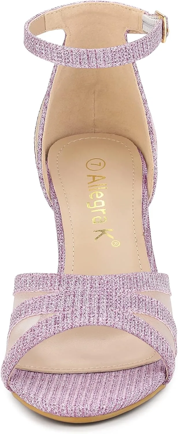 Allegra K Women's Glitter Ankle Strap Stiletto Heels Sandals