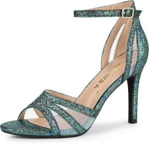Allegra K Women's Glitter Ankle Strap Stiletto Heels Sandals