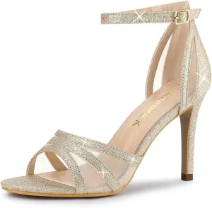 Allegra K Women's Glitter Ankle Strap Stiletto Heels Sandals