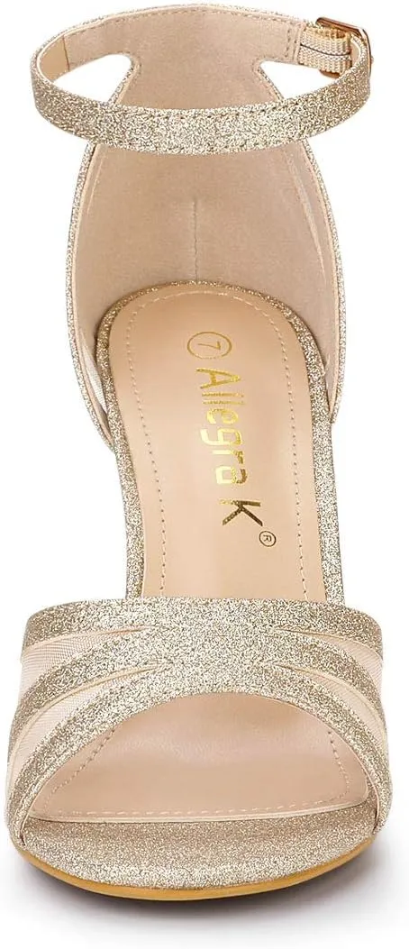 Allegra K Women's Glitter Ankle Strap Stiletto Heels Sandals