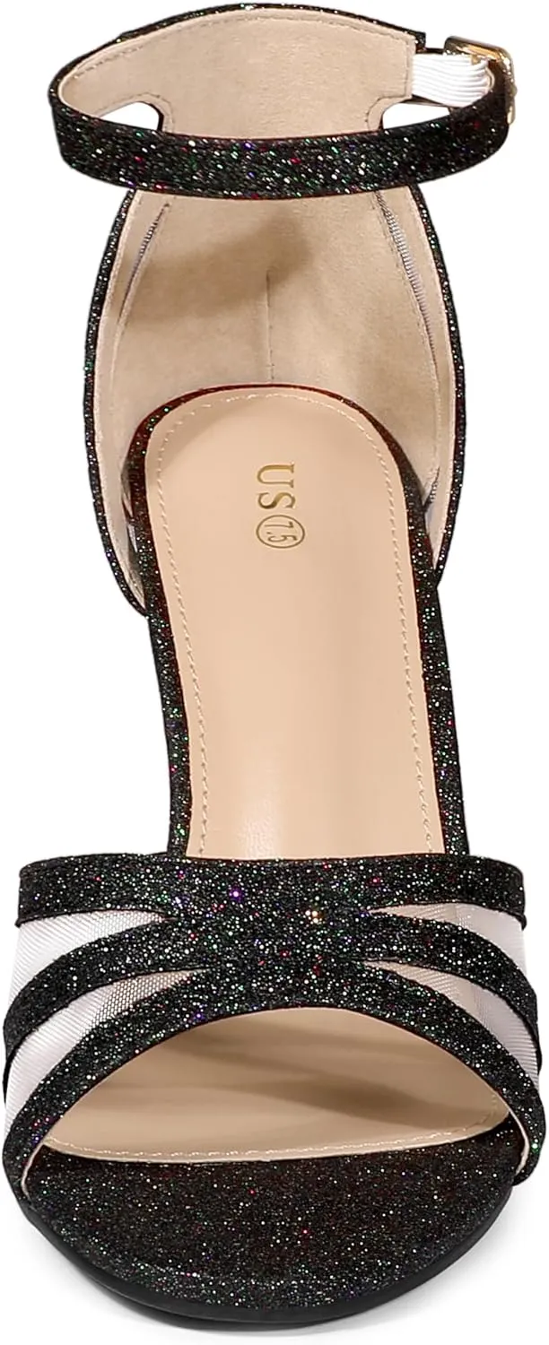 Allegra K Women's Glitter Ankle Strap Stiletto Heels Sandals