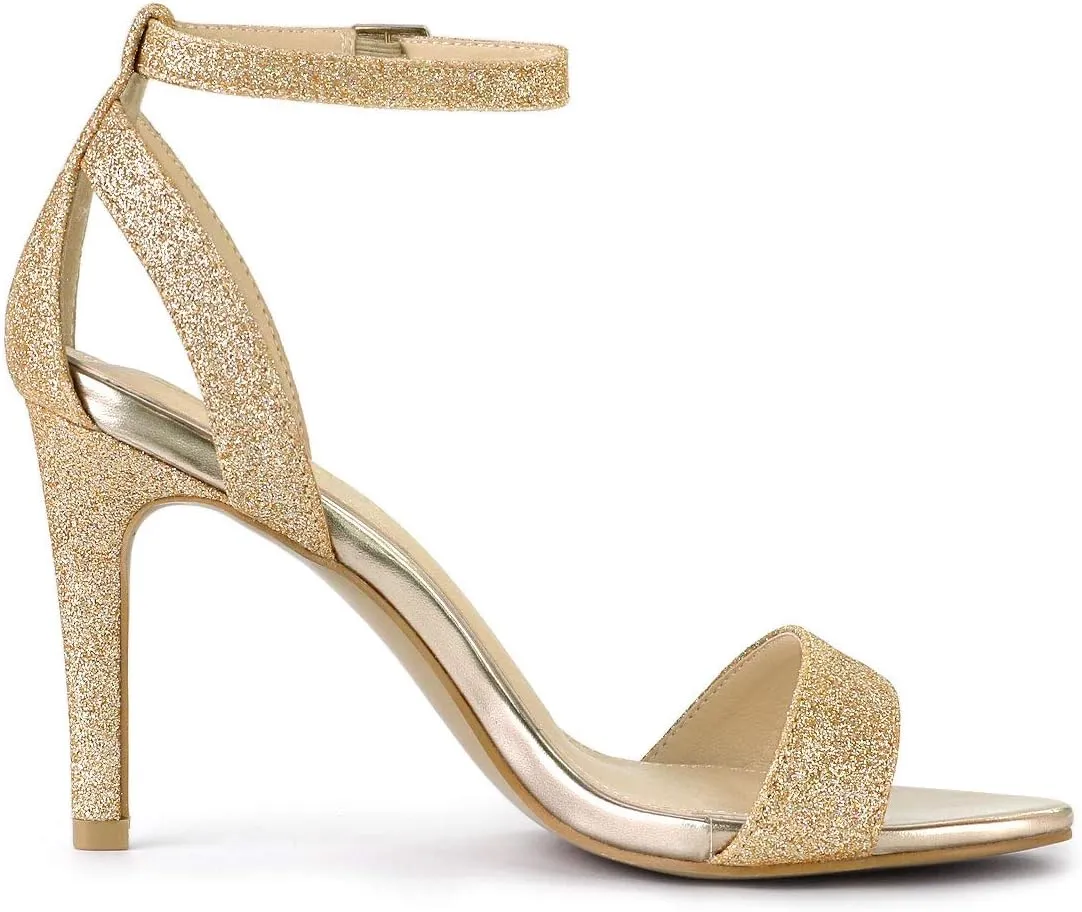 Allegra K Women's Glitter Ankle Strap Stiletto High Heel Sandals