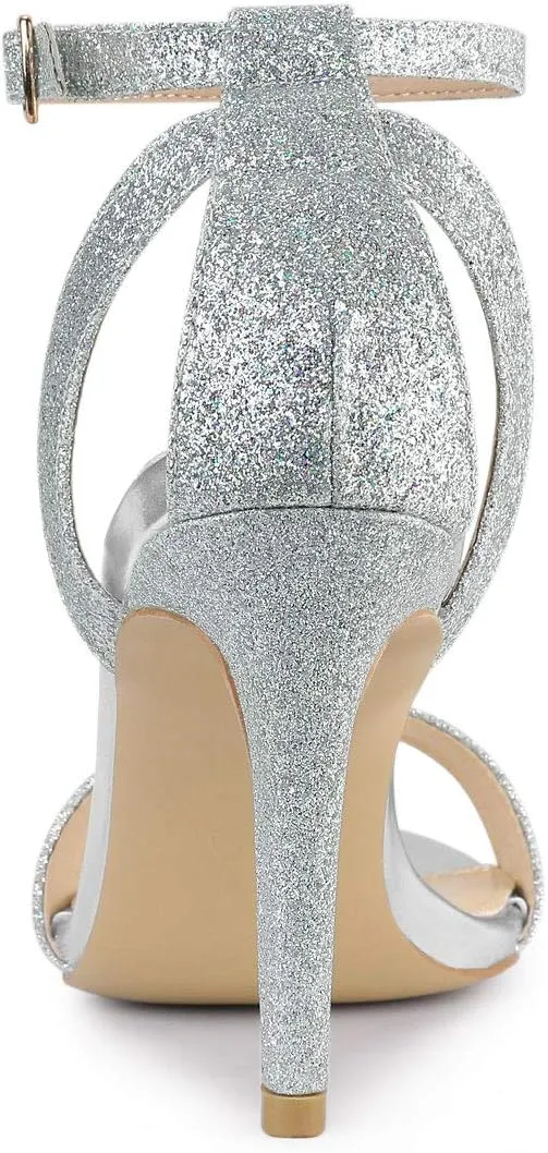 Allegra K Women's Glitter Ankle Strap Stiletto High Heel Sandals