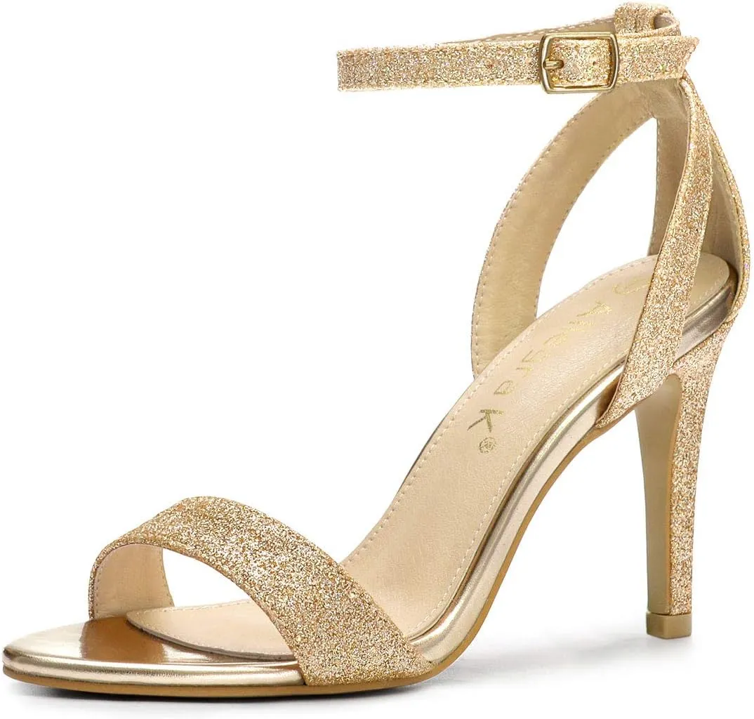 Allegra K Women's Glitter Ankle Strap Stiletto High Heel Sandals