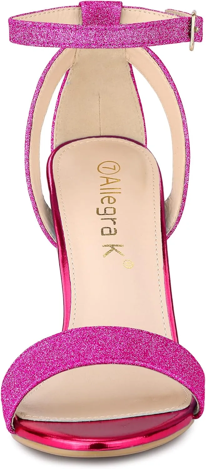 Allegra K Women's Glitter Ankle Strap Stiletto High Heel Sandals