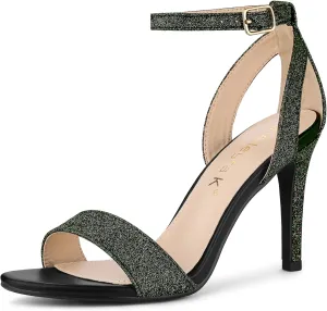 Allegra K Women's Glitter Ankle Strap Stiletto High Heel Sandals
