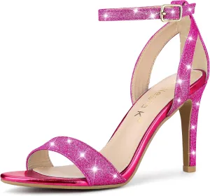 Allegra K Women's Glitter Ankle Strap Stiletto High Heel Sandals