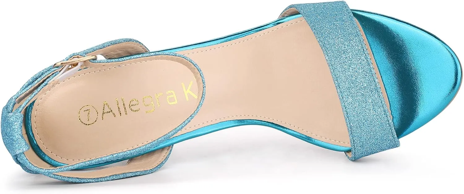 Allegra K Women's Glitter Ankle Strap Stiletto High Heel Sandals