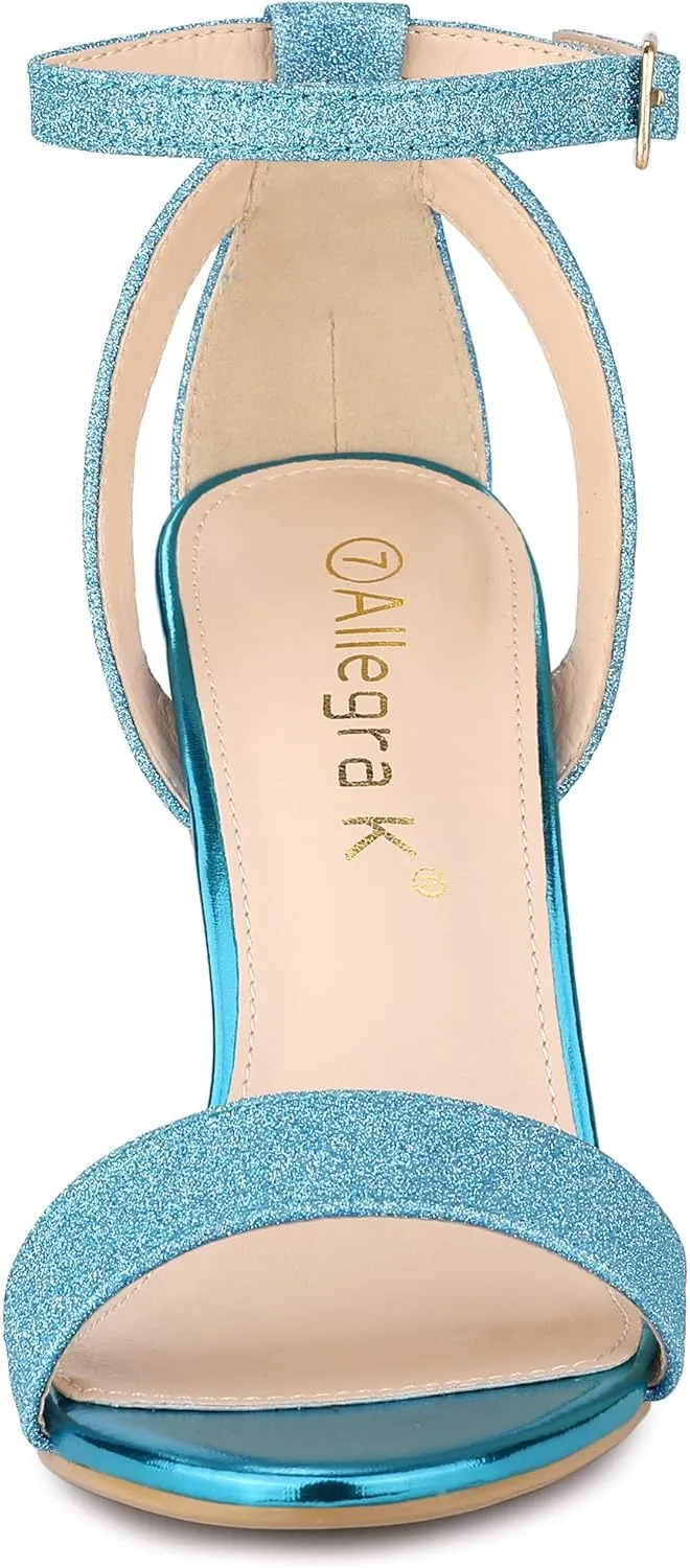 Allegra K Women's Glitter Ankle Strap Stiletto High Heel Sandals