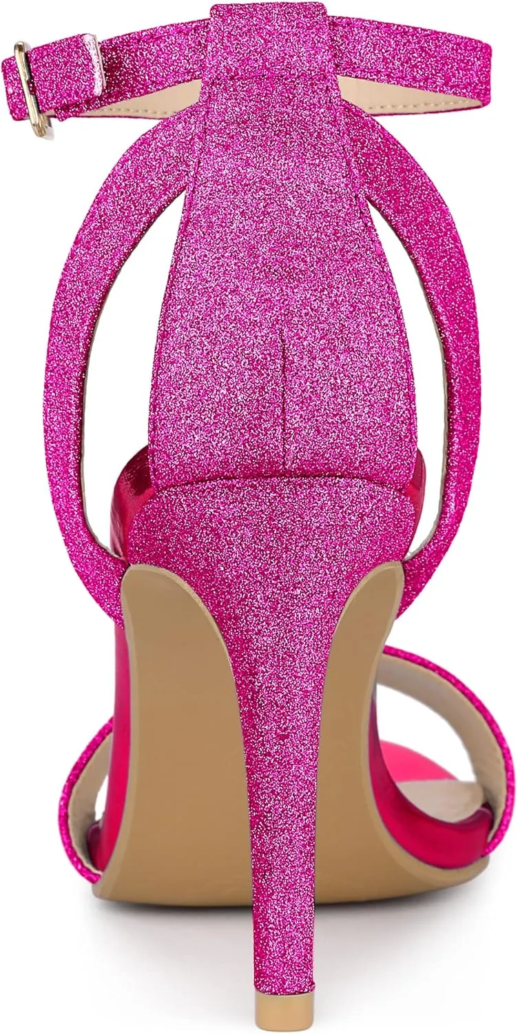 Allegra K Women's Glitter Ankle Strap Stiletto High Heel Sandals