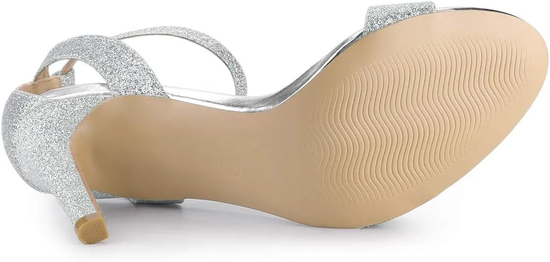 Allegra K Women's Glitter Ankle Strap Stiletto High Heel Sandals