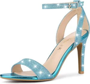 Allegra K Women's Glitter Ankle Strap Stiletto High Heel Sandals