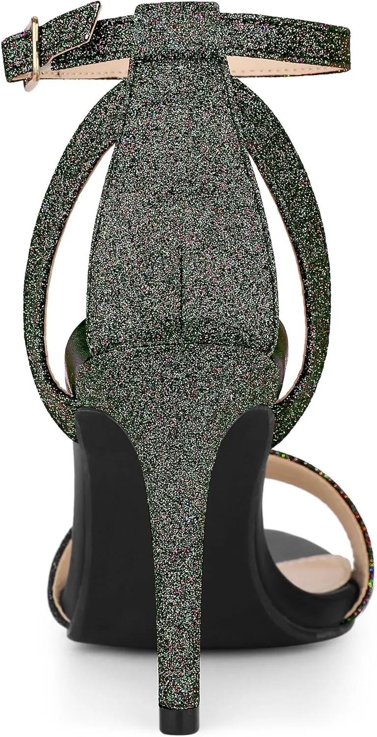 Allegra K Women's Glitter Ankle Strap Stiletto High Heel Sandals