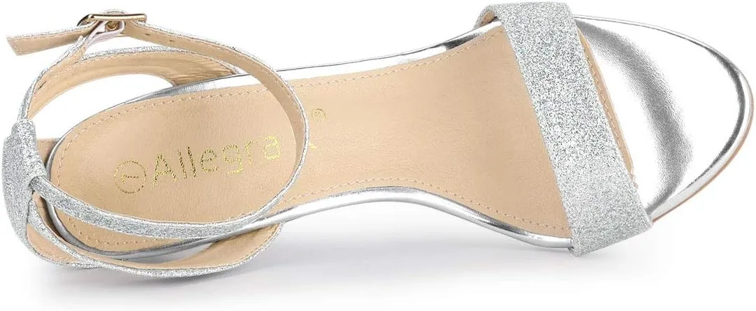 Allegra K Women's Glitter Ankle Strap Stiletto High Heel Sandals