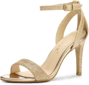 Allegra K Women's Glitter Ankle Strap Stiletto High Heel Sandals
