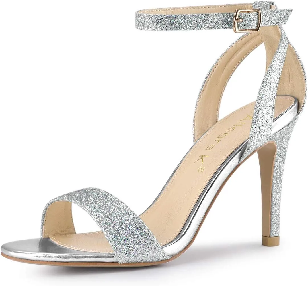 Allegra K Women's Glitter Ankle Strap Stiletto High Heel Sandals