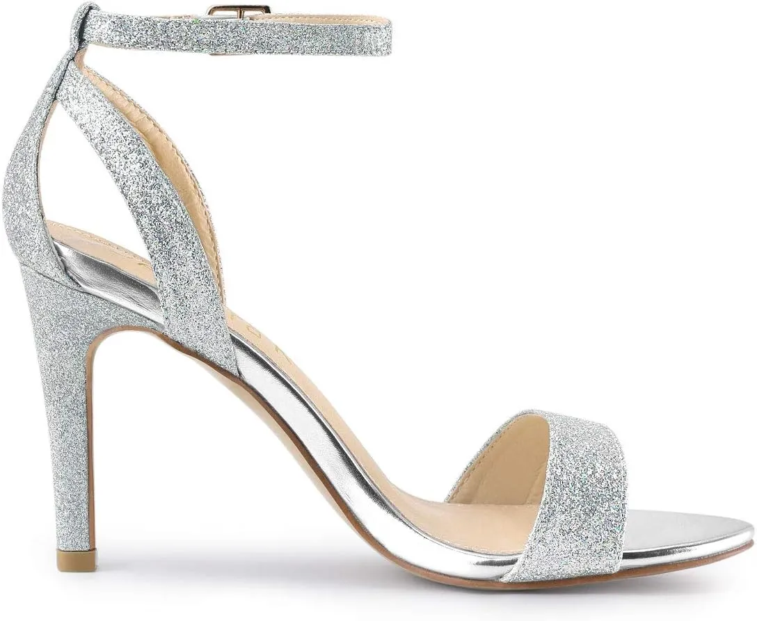 Allegra K Women's Glitter Ankle Strap Stiletto High Heel Sandals