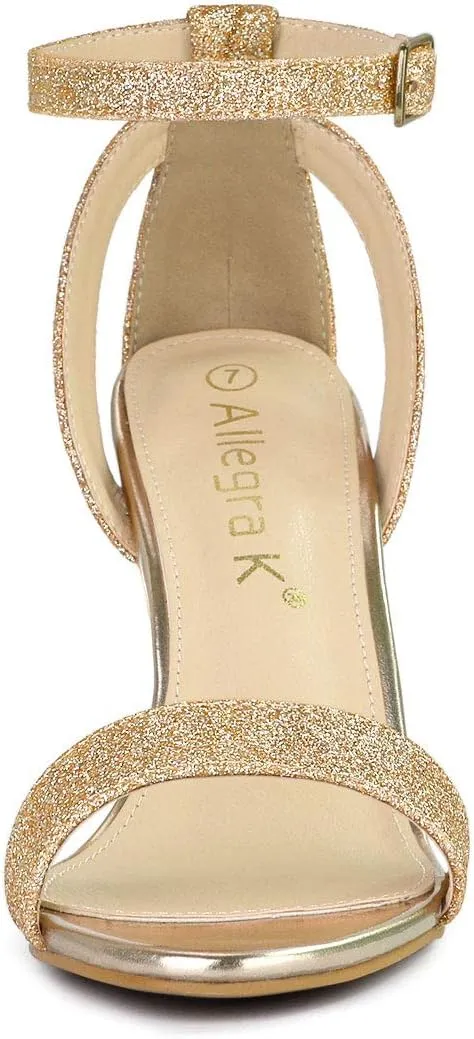 Allegra K Women's Glitter Ankle Strap Stiletto High Heel Sandals