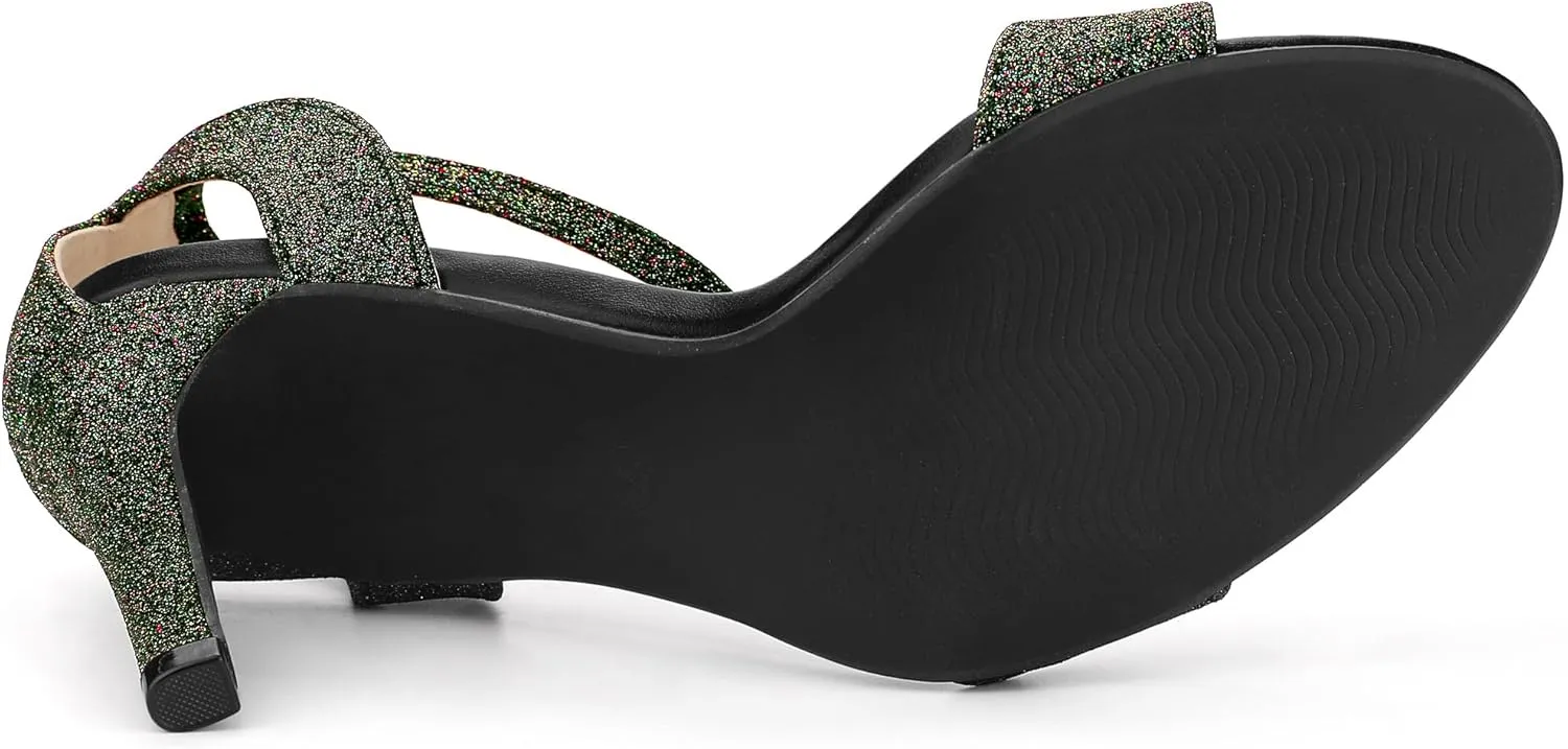 Allegra K Women's Glitter Ankle Strap Stiletto High Heel Sandals
