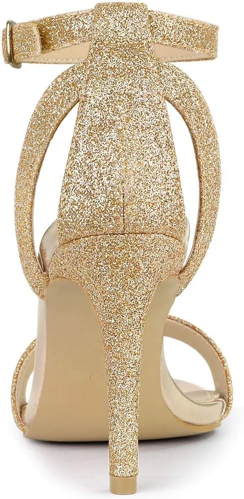 Allegra K Women's Glitter Ankle Strap Stiletto High Heel Sandals