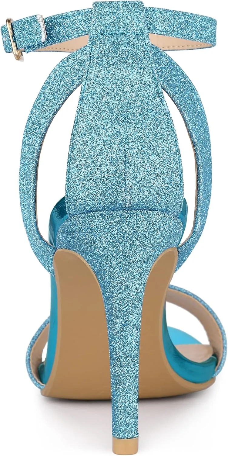 Allegra K Women's Glitter Ankle Strap Stiletto High Heel Sandals