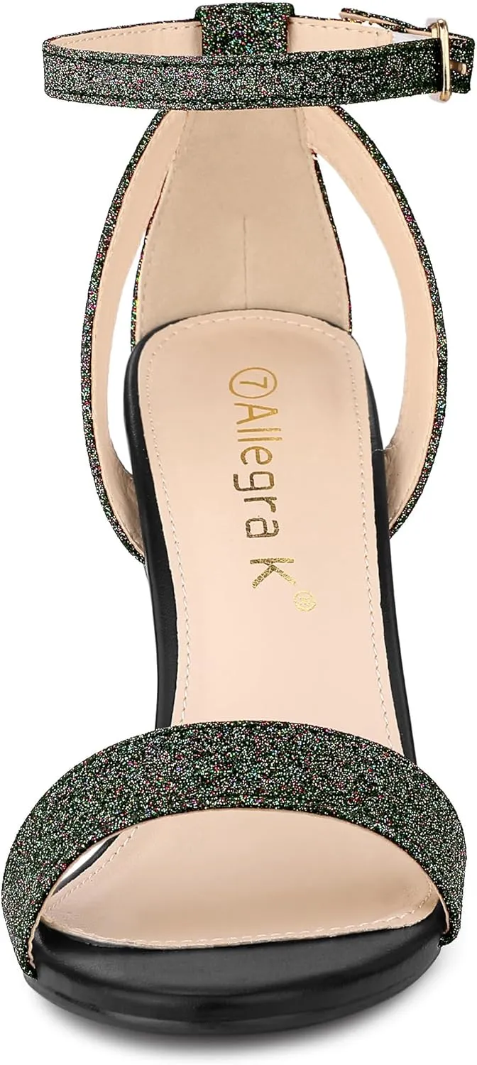 Allegra K Women's Glitter Ankle Strap Stiletto High Heel Sandals