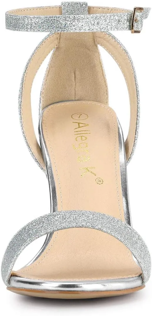 Allegra K Women's Glitter Ankle Strap Stiletto High Heel Sandals