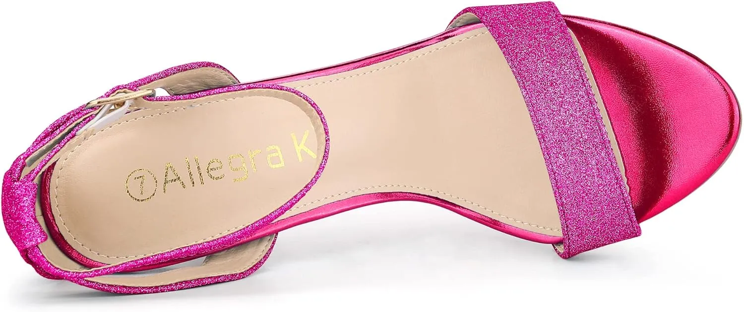 Allegra K Women's Glitter Ankle Strap Stiletto High Heel Sandals