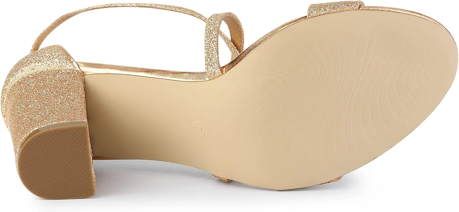 Allegra K Women's Glitter Crisscross Strap Block Heels Sandals