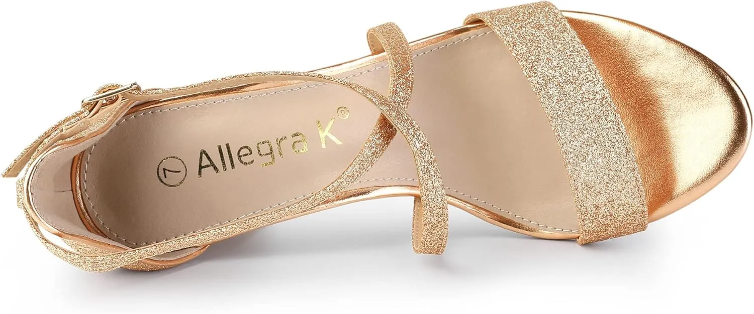 Allegra K Women's Glitter Crisscross Strap Block Heels Sandals