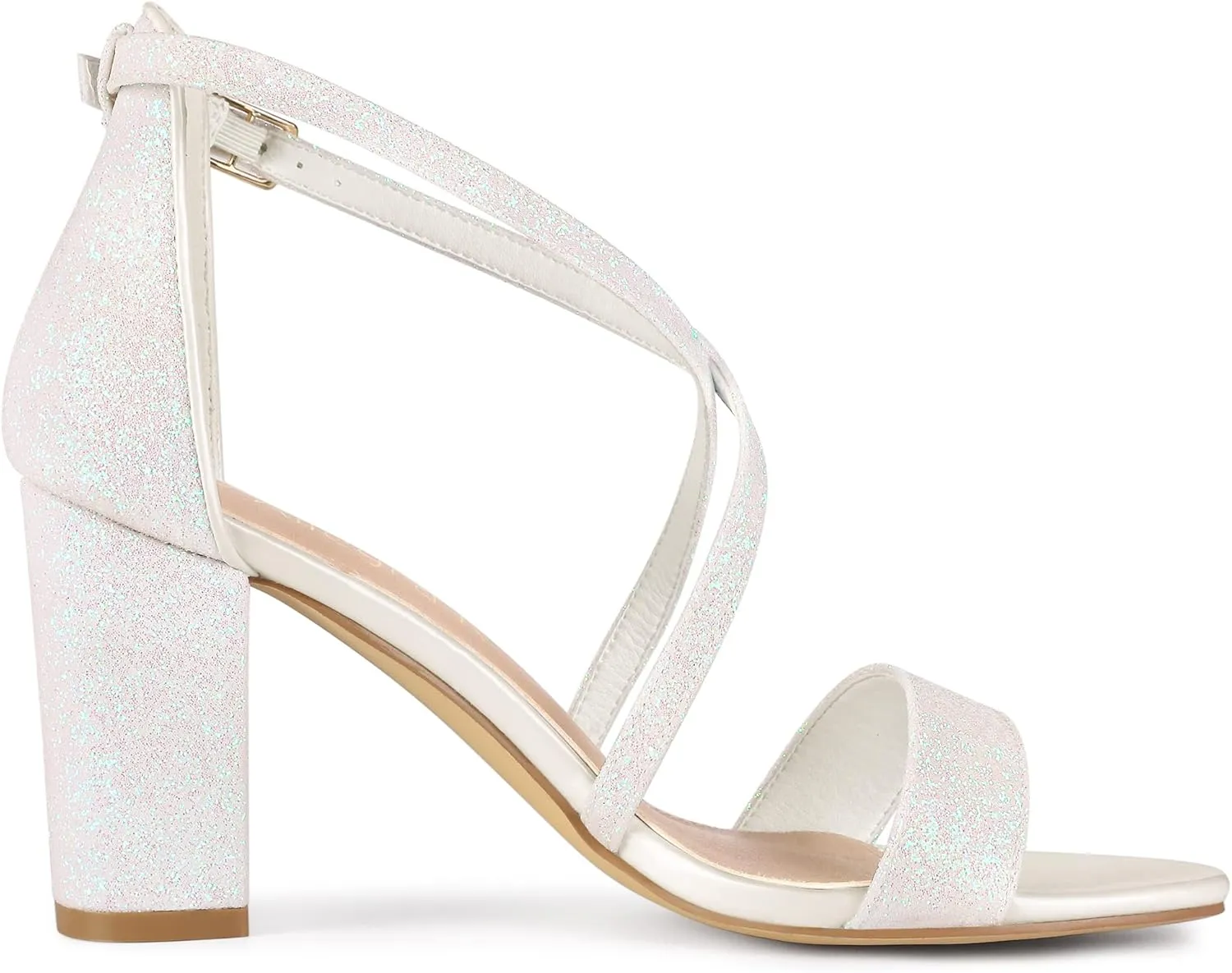 Allegra K Women's Glitter Crisscross Strap Block Heels Sandals