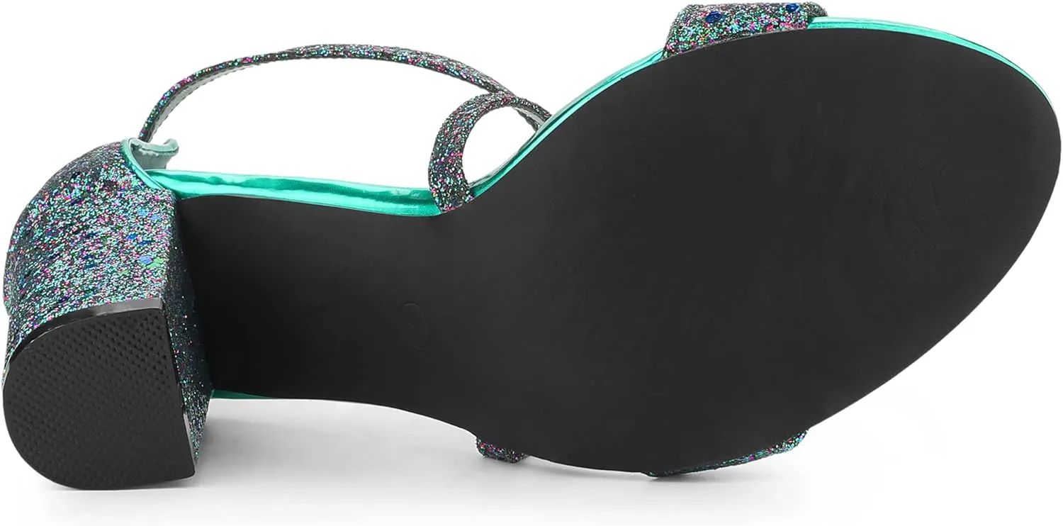 Allegra K Women's Glitter Crisscross Strap Block Heels Sandals