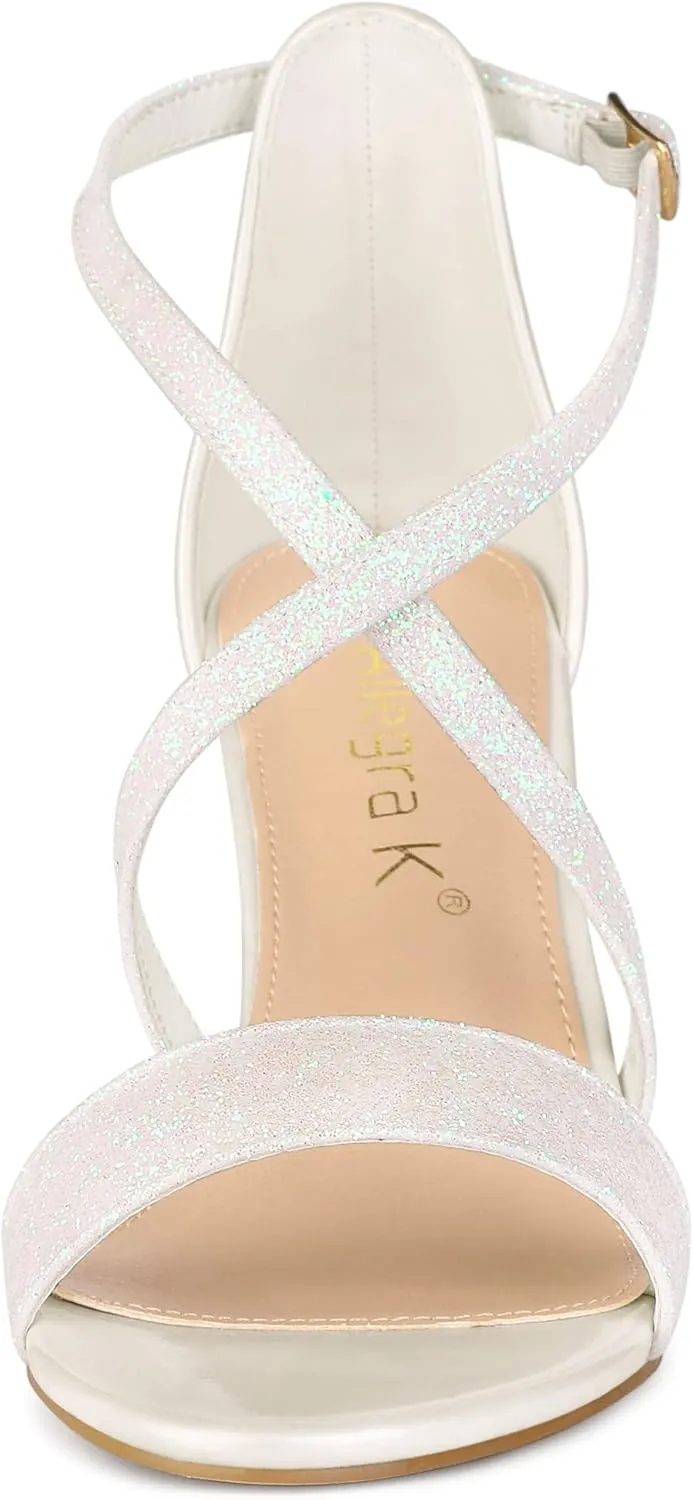 Allegra K Women's Glitter Crisscross Strap Block Heels Sandals