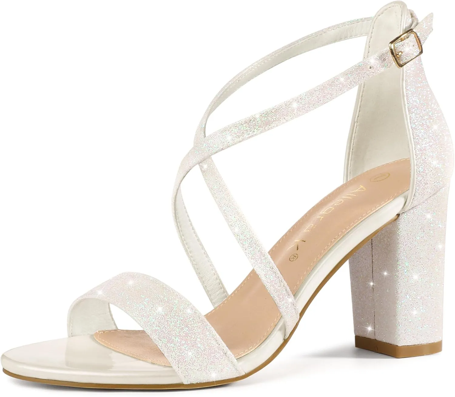 Allegra K Women's Glitter Crisscross Strap Block Heels Sandals