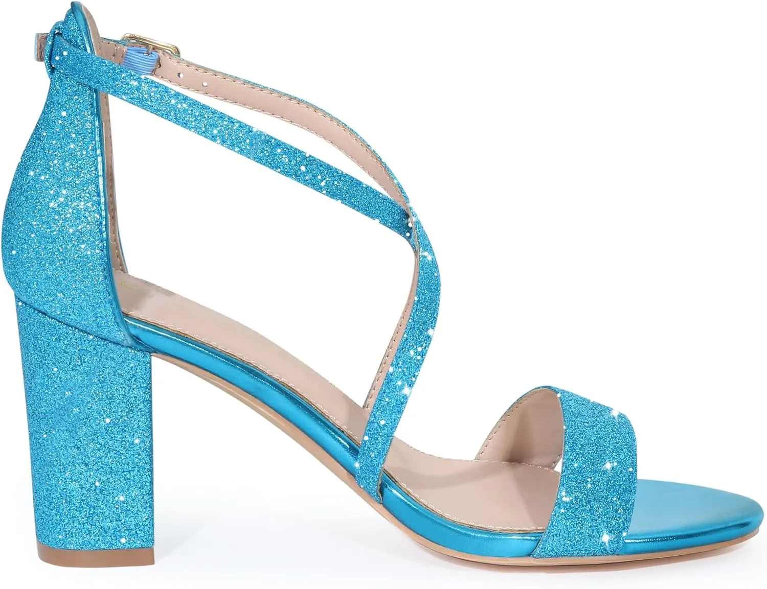Allegra K Women's Glitter Crisscross Strap Block Heels Sandals