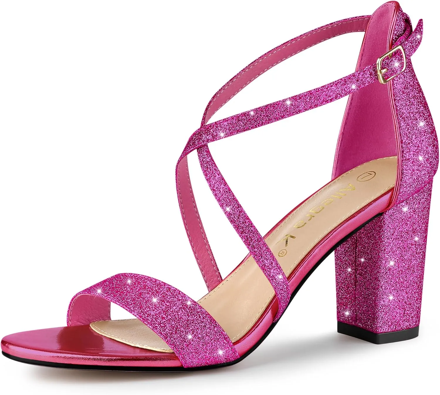 Allegra K Women's Glitter Crisscross Strap Block Heels Sandals