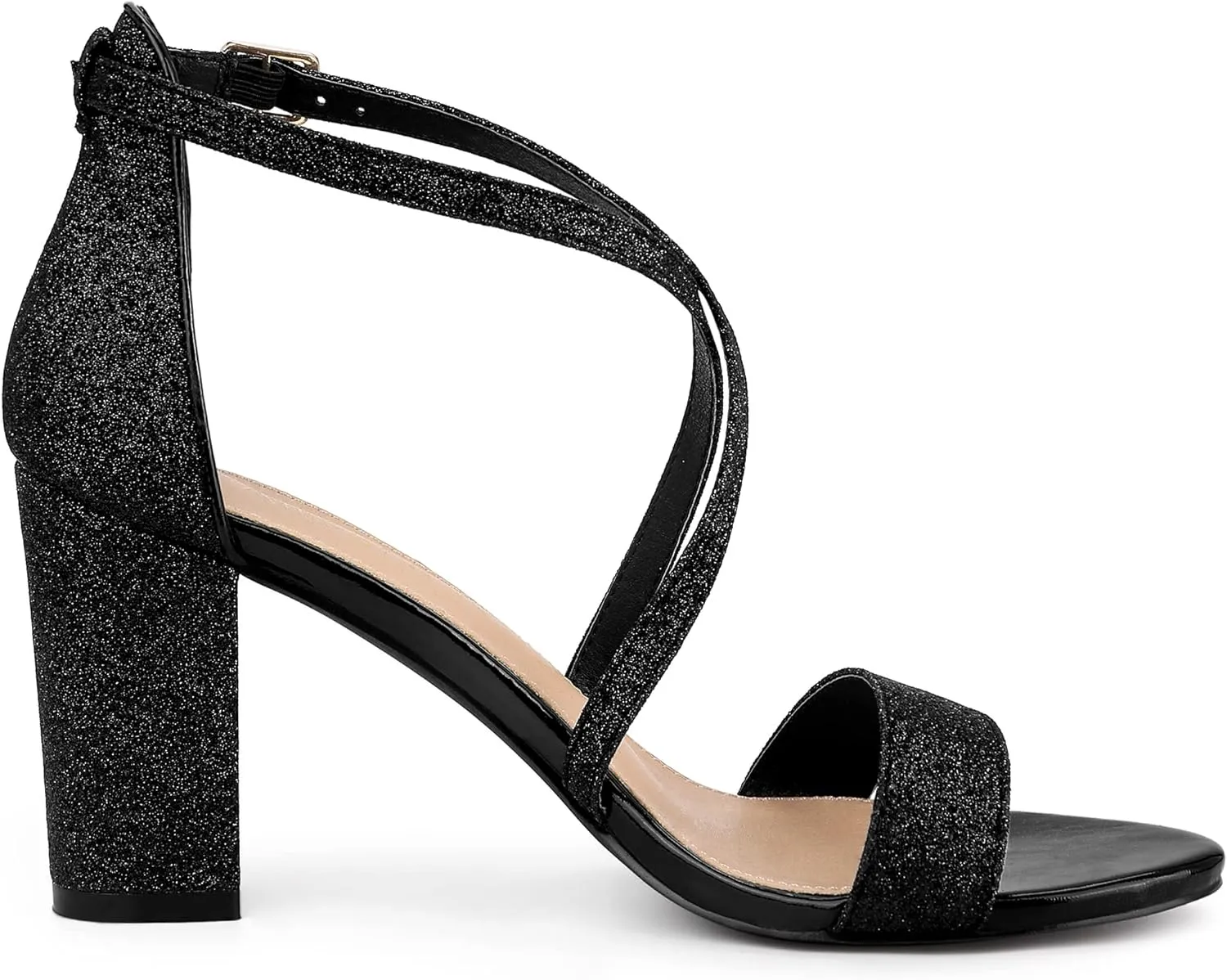 Allegra K Women's Glitter Crisscross Strap Block Heels Sandals