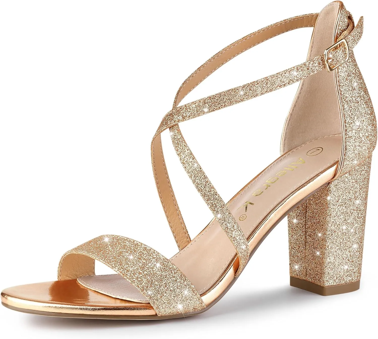 Allegra K Women's Glitter Crisscross Strap Block Heels Sandals