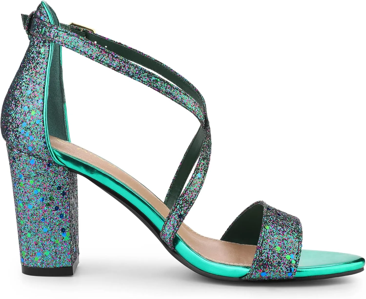 Allegra K Women's Glitter Crisscross Strap Block Heels Sandals