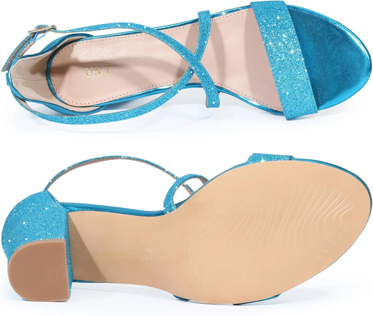 Allegra K Women's Glitter Crisscross Strap Block Heels Sandals