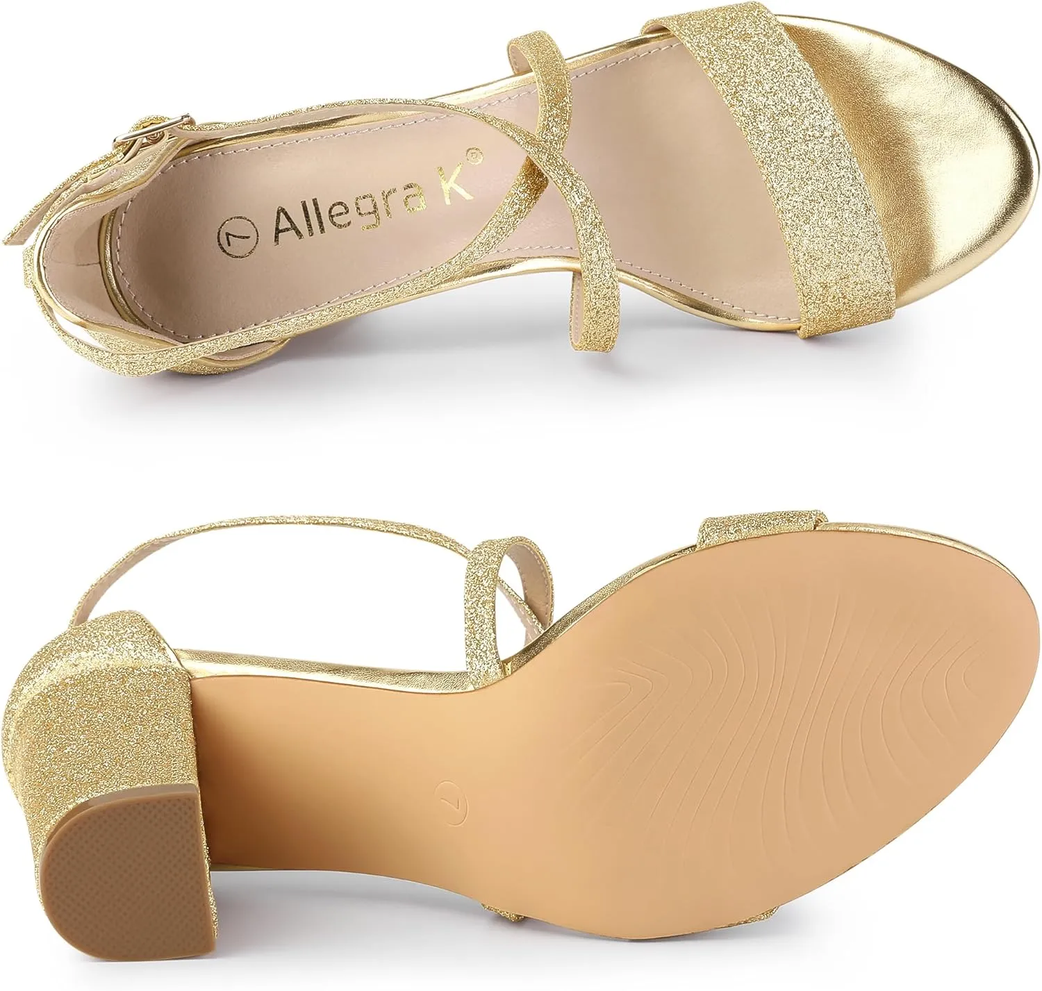 Allegra K Women's Glitter Crisscross Strap Block Heels Sandals