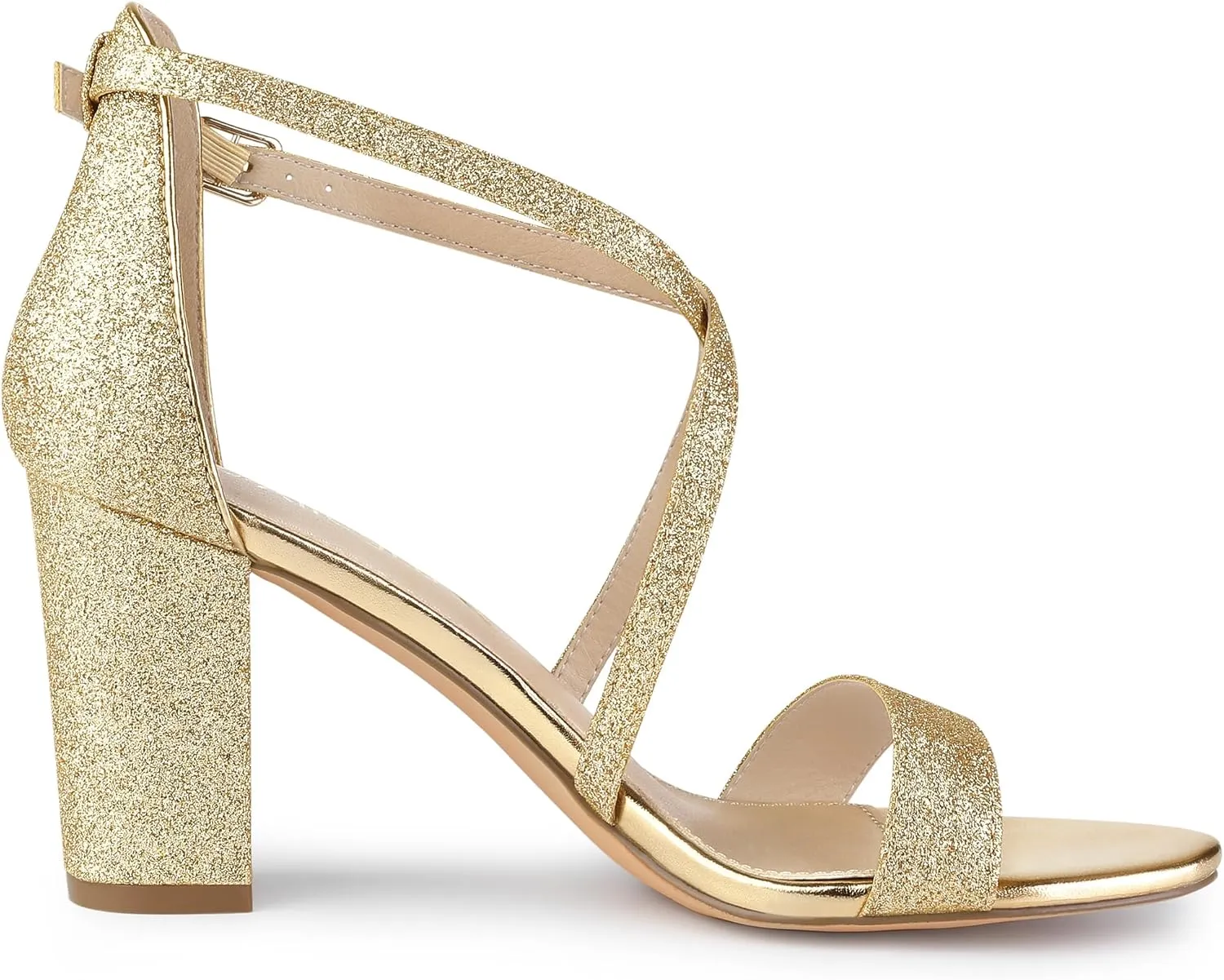 Allegra K Women's Glitter Crisscross Strap Block Heels Sandals